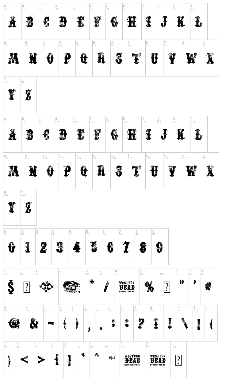 Western Dead font map